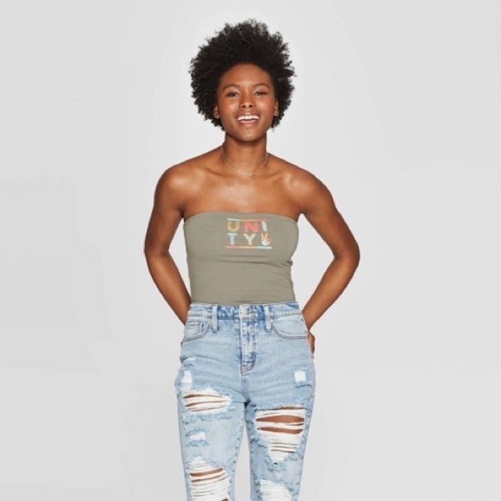 Mighty Fine Unity Graphic Tube Top Olive Green